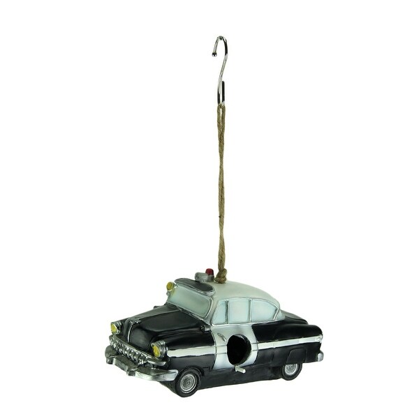 Black Vintage Police Car Hanging Birdhouse for Small Birds - 4.5 X 9.75 X 5 inches
