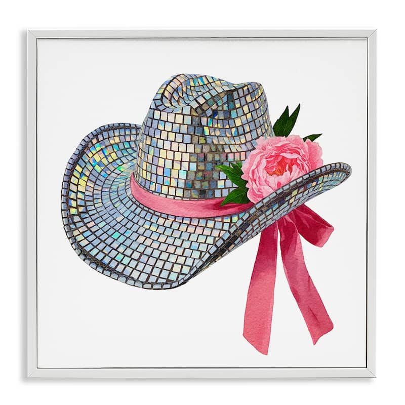 Stupell Chic Bow on Disco Hat Framed Giclee Art Design By Amanda Greenwood - 17 x 17 - White