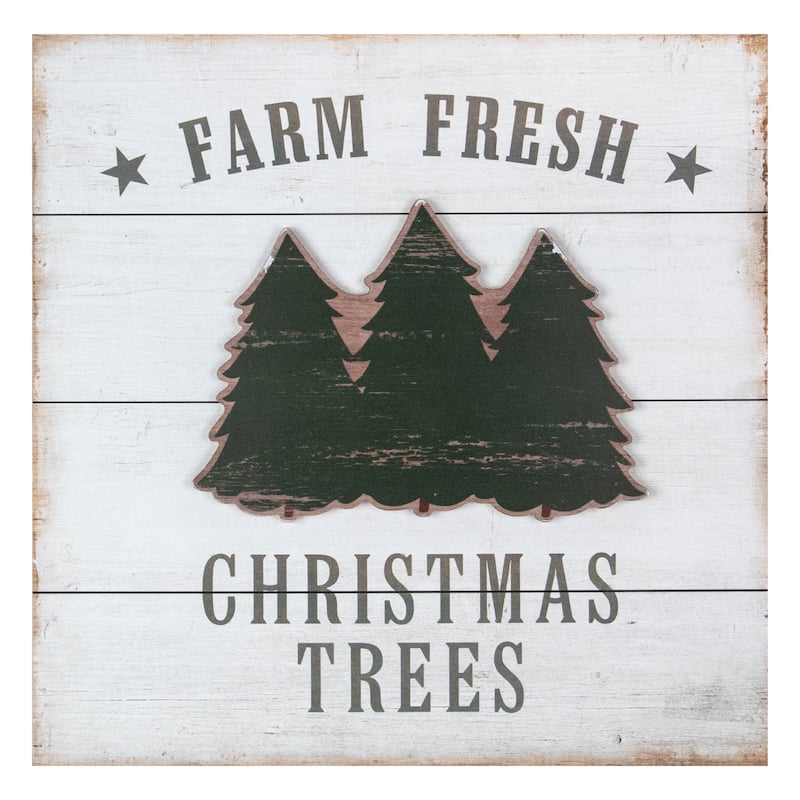 16" White Washed Farm Fresh Christmas Trees Wooden Wall Sign