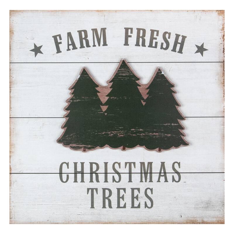 16" White Washed Farm Fresh Christmas Trees Wooden Wall Sign - other-frame-size