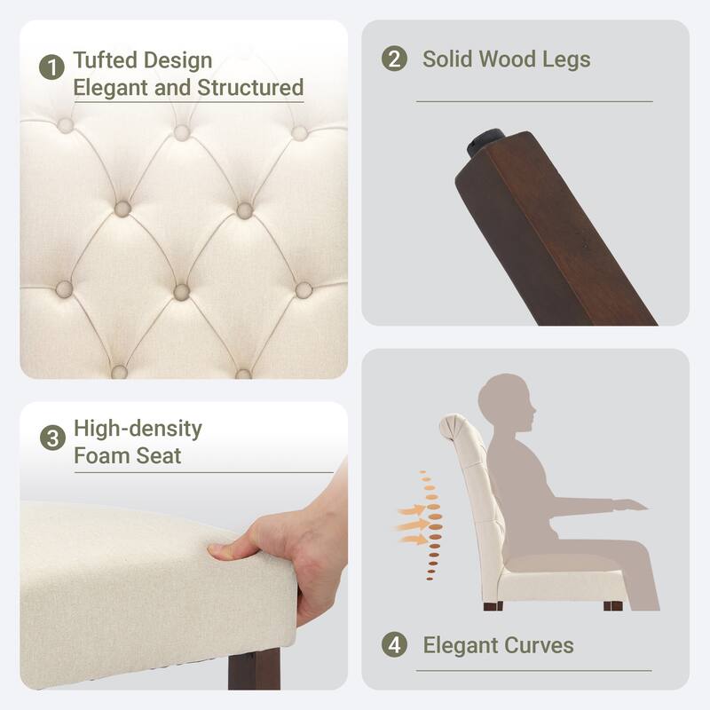 Modern Tufted Fabric Dining Chairs – Stylish Parsons Side Chairs with Padded Seat & Wood Legs,Set of 2/4/6