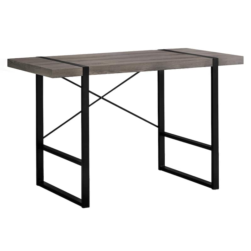 Wood Veneer Computer Desk with Black Metal Base and Rectangular Shape - Taupe and Black