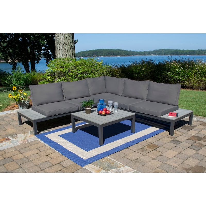 Lakeview Aluminum Outdoor Sectional Sofa with Charcoal Cushions