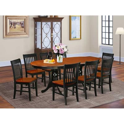 Modern Dining Set 9 Piece Oval Table w/ Leaf & 8 Chairs - Black Cherry Finish 42x78 Inch