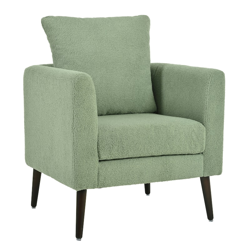 Upholstered Teddy Fabric Accent Chair, Arm Chairs with Pillow Mid Century Modern Living Room Lounge Chair, Single Sofa Chair