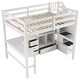 preview thumbnail 11 of 10, Full Size Wood Loft Bed with L-Shaped Desk and Drawers, Cabinet and Storage Staircase