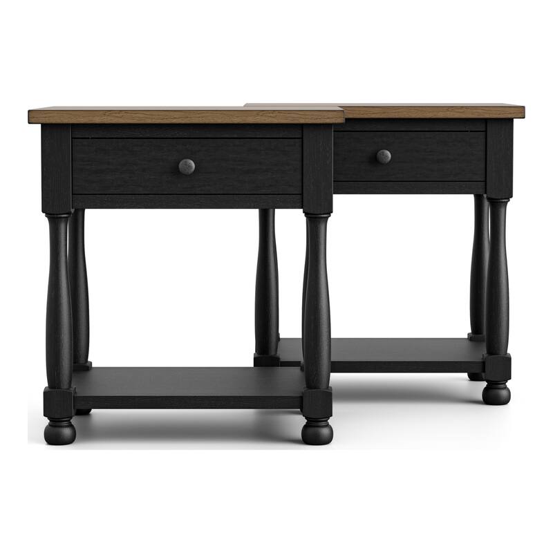 Furniture of America Lucan Farmhouse Black Solid Wood 1-Drawer Table with USB Port (Set of 2)