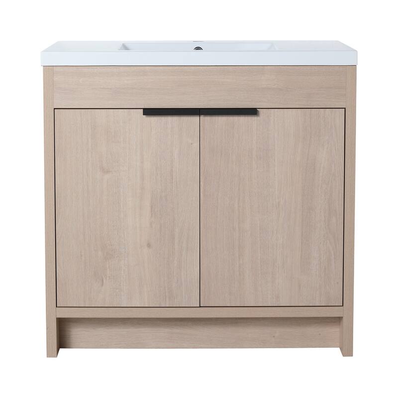 Freestanding Plywood Bathroom Vanity Set in Plain Light Oak with Integrated Sink