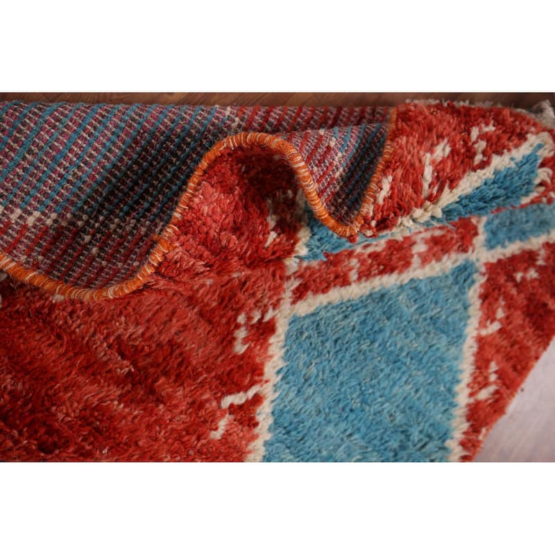 Orange & Blue Plush Moroccan Accent Rug Hand-Knotted Wool Carpet - 2'10" x 5'7"