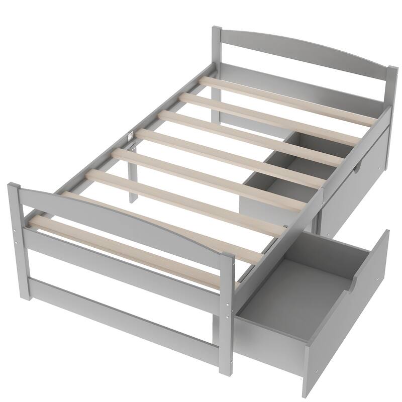 Twin Size Platform Bed with Two Drawers, Gray