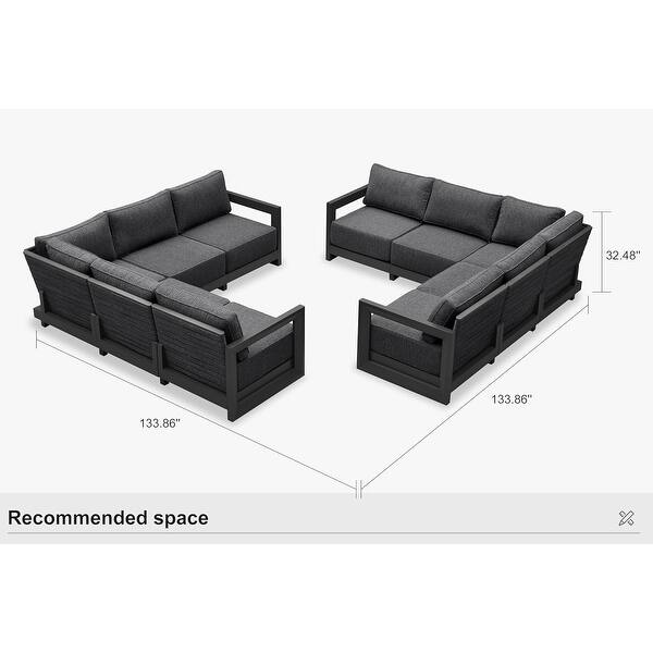 dimension image slide 3 of 32, PURPLE LEAF Caesar Outdoor Couch with 9.6" Thick Cushion and Table for Yard Porch Deck, Grey Outdoor Patio Conversation Sets