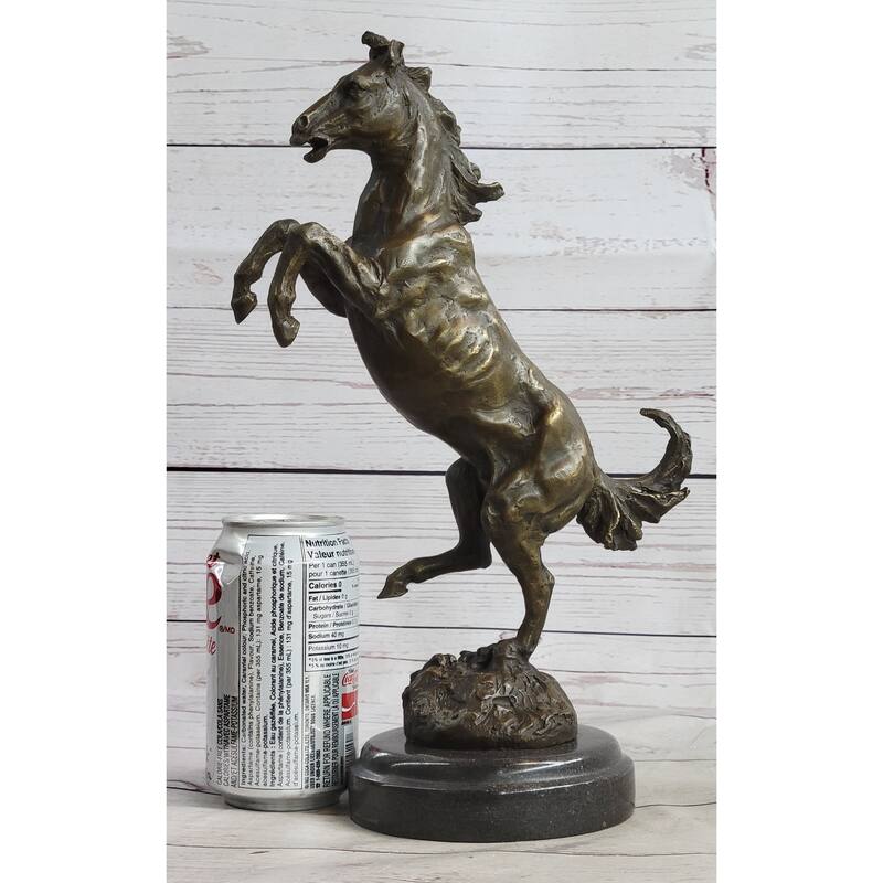 Signed Barye Excited Rearing Horse Bronze Marble Sculpture Racing Marble Figure