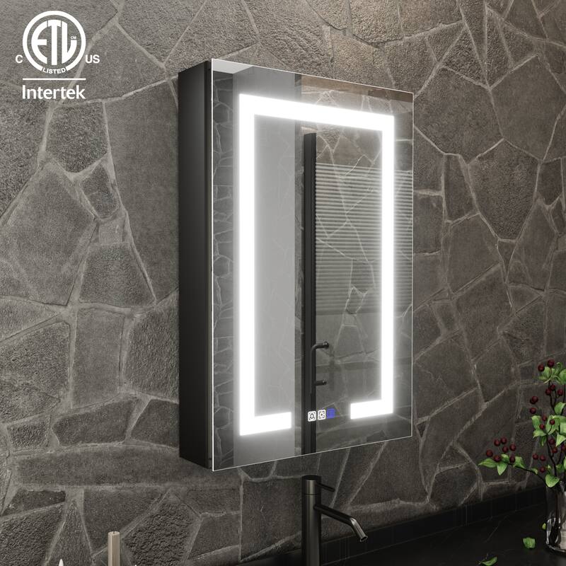 ExBrite 20" x 30" LED Lighted Bathroom Medicine Cabinet with Mirror,Recessed or Surface Mount,Defog