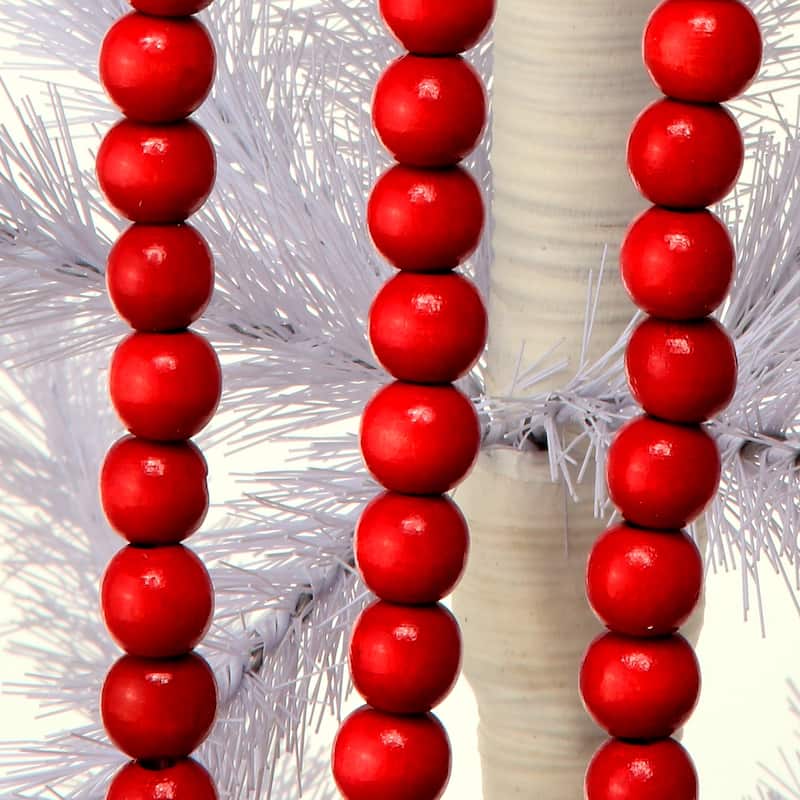 72" Solid Wood Bead Garland Set of 2 - Red - 72-Inch