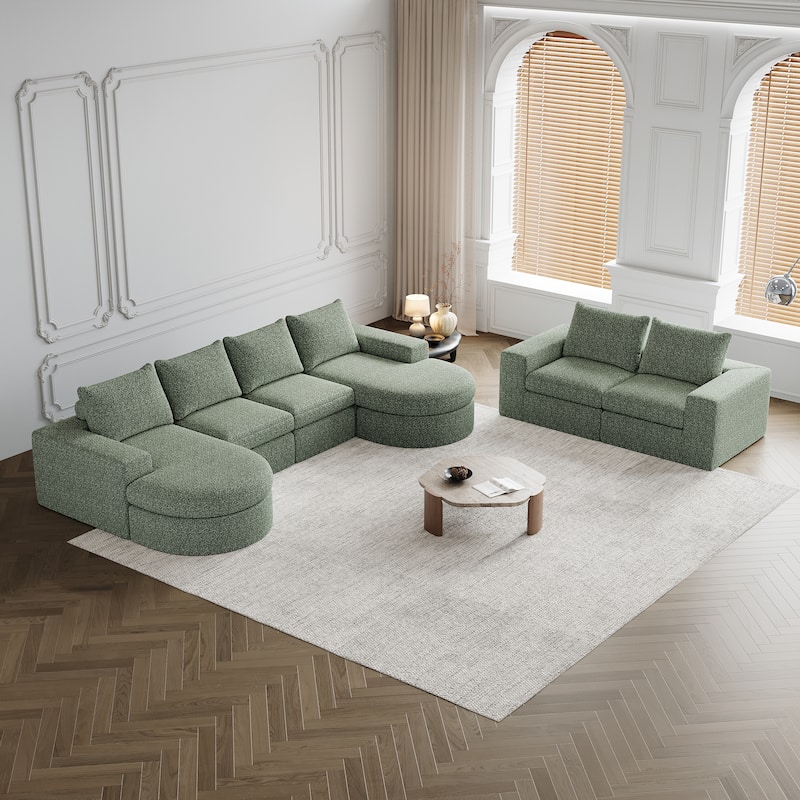 Roomfitters 99" Modern Chenille Cloud Curved Sectional Sofa with Chaise, L-Shaped Couch, for Living Room or Apartment