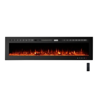 80 Inch Built in Electric Fireplace, Wall Mounted Heater, Remote Touch ...