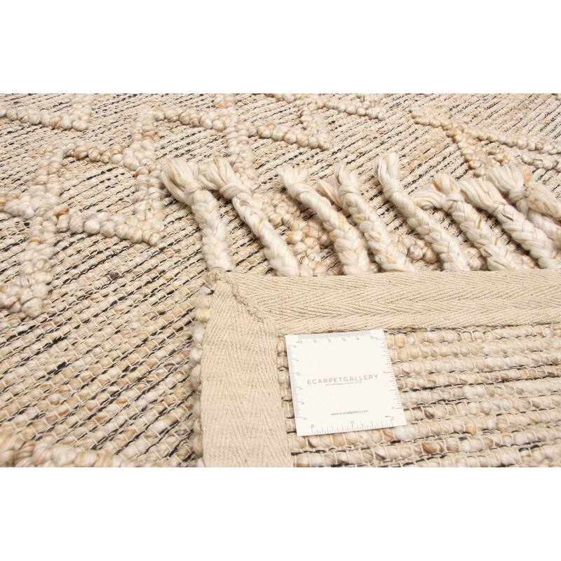 ECARPETGALLERY Braid weave Sienna Beige Wool Rug - 5'0 x 7'8