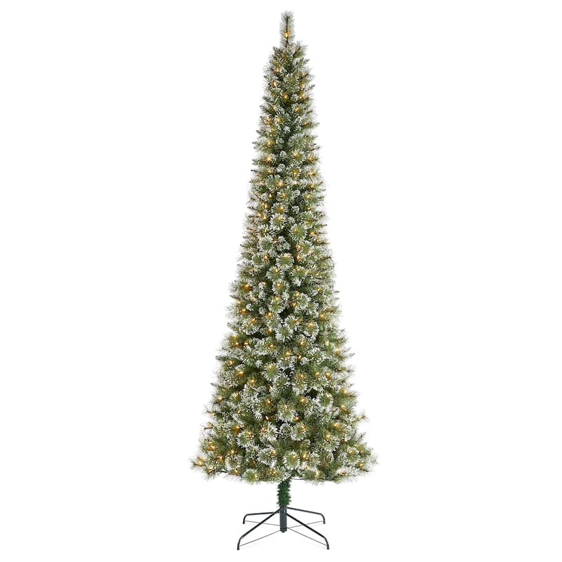 Glitzhome 7.5/9/11ft Pre-Lit Flocked Warm White & Multi-color Artificial Christmas Tree with Remote Controller