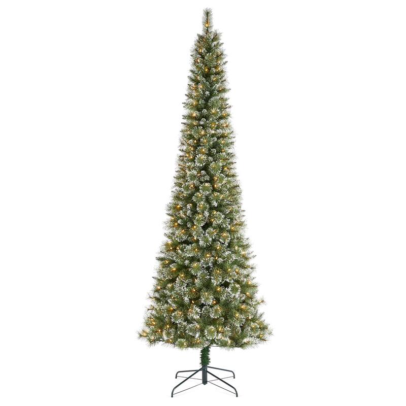 Glitzhome 7.5/9 FT Pre-Lit Frosted Cashmere Pencil Pine Artificial Christmas Tree with Clear Lights Remote Control