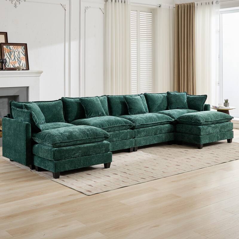 Roomfitters Large Upholstered 4-Seater Sofa with Plush Cushions and Pillows, Modern Cloud Couch for Living Room
