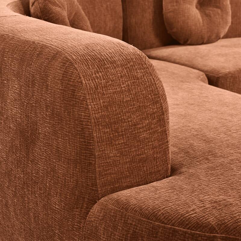 Oversized Curved Sectional Sofa with 3 Round Cushions, High-Resilience Foam Cloud Couch, L-Shaped Comfy 4 Seater Floor Sofa