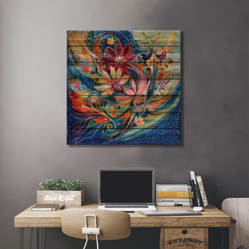 Four Elements III. Water Print On Wood by Elena Kotliarker - Multi-Color