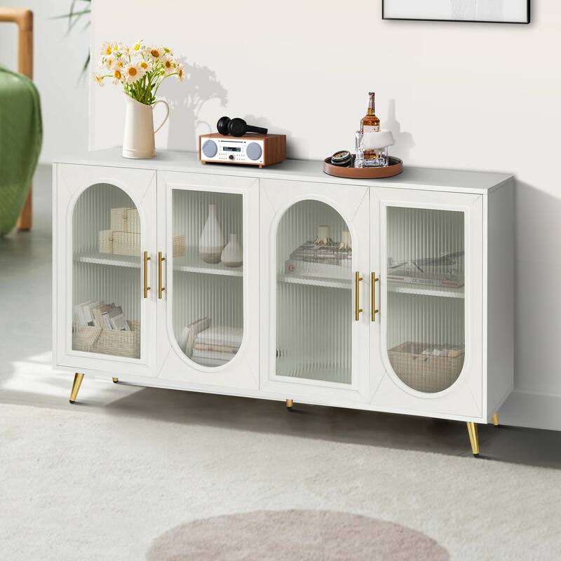 59.8'' TV Stand with Storage Cabinet and Adjustable Shelves