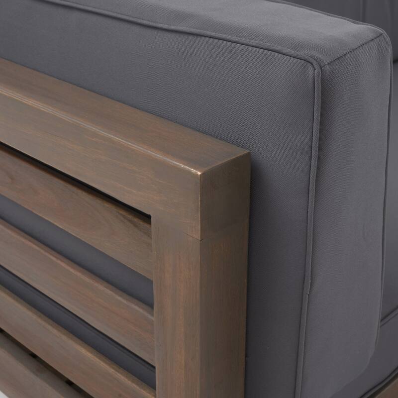 Oana Outdoor Acacia Wood Right Arm Loveseat and Coffee Table Set with Cushion by Christopher Knight Home