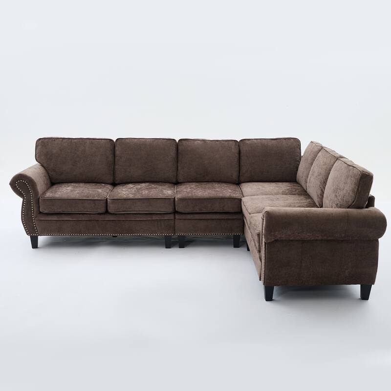 109.5" Chenille L-Shaped Corner Sectional Sofa with Rolled Armrest