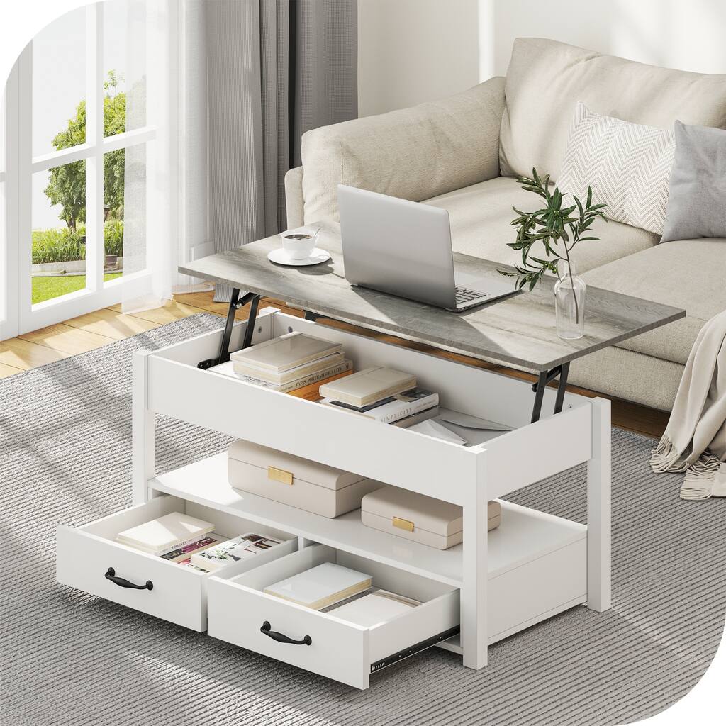 Lift Top Dining Coffee Table with Hidden Storage and 2 Drawers ...
