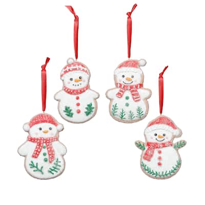 Assorted Cookie Christmas Ornaments, 8 Hanging Pieces (2 Sets of 4), Snowman