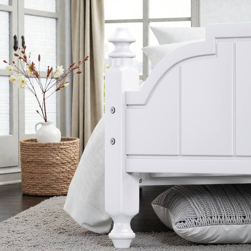 Full/Queen Wooden Platform Bed Frame with Wide Headboard, Slat Support, Vintage Style, No Box Spring Needed