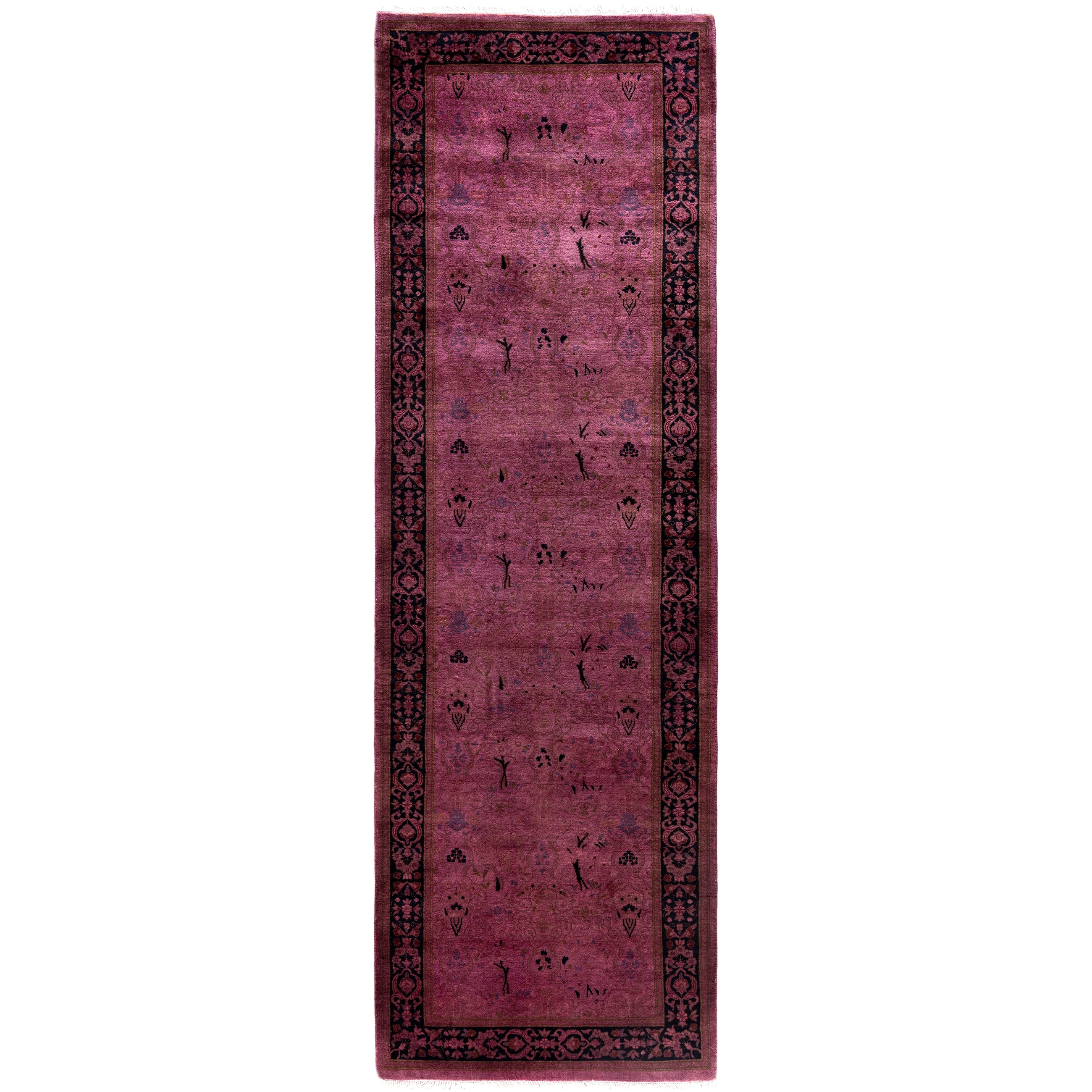 Overdyed Hand-Knotted Wool Modern-Contemporary Purple Runner 2' 7" x 8' 3"