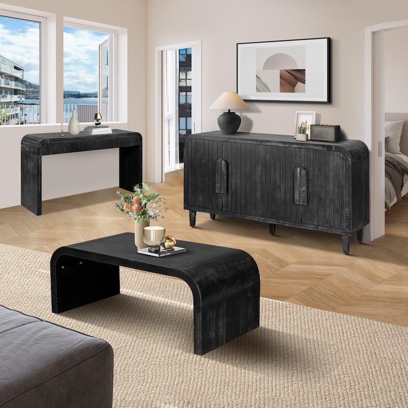 GDFStudio - Sophia Vintage Farmhouse 59'' Curved Storage Sideboard with Adjustable Shelves