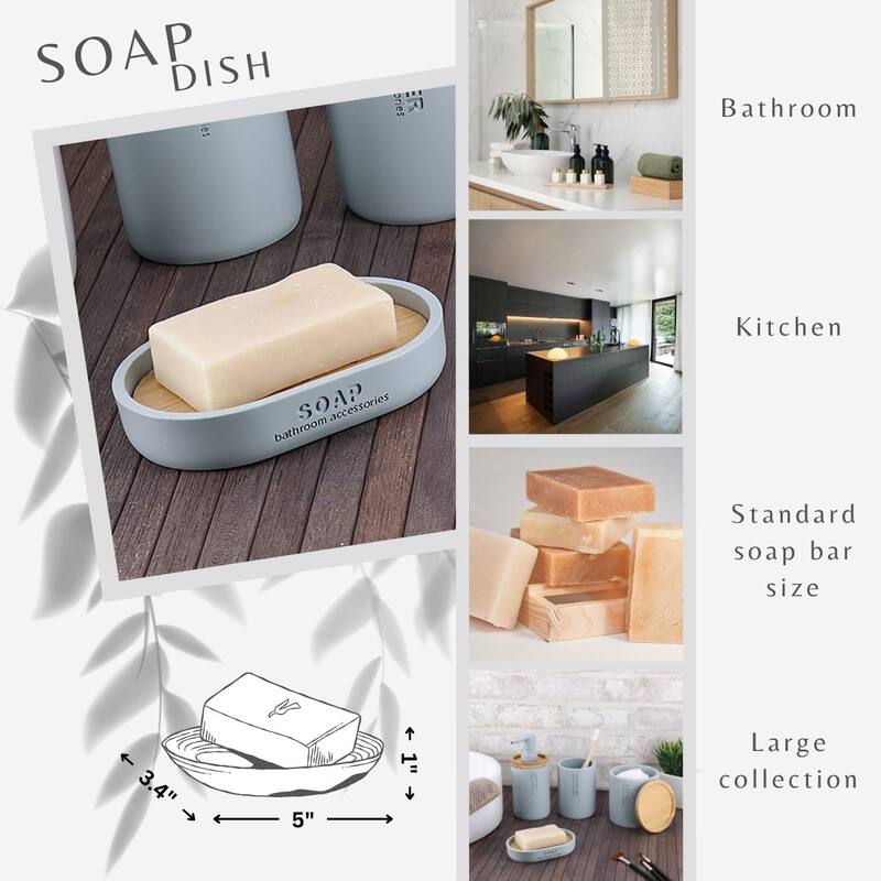 Chic Polyresin Soap Dish with Draining Bamboo Insert - 5 L x 3.4 W x 1 H