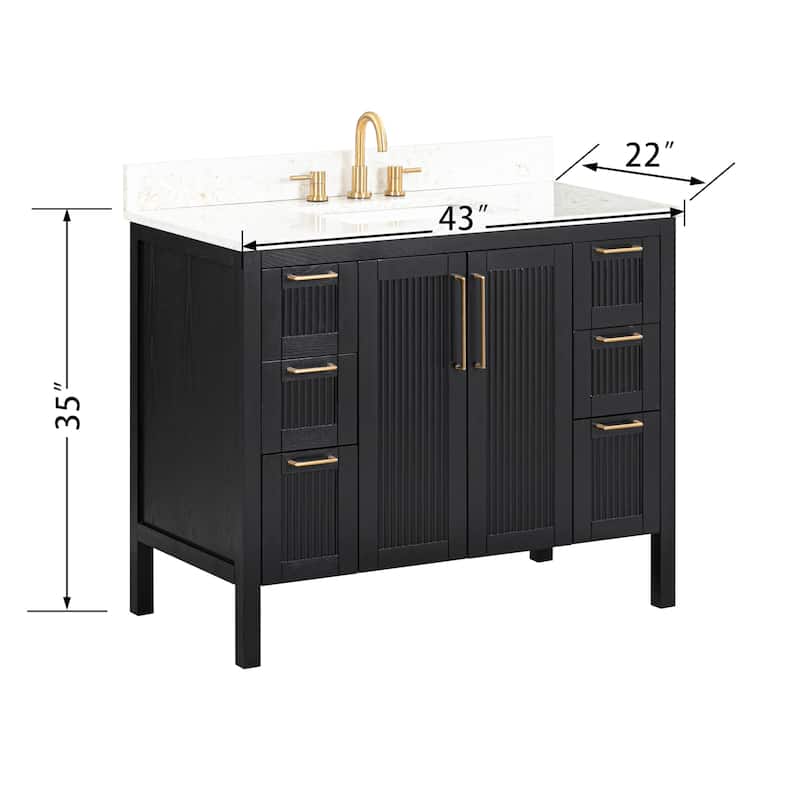 Luka Bathroom Vanity in Black Oak with Alluring Quartz Top