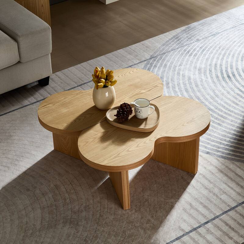 Accent Butterfly Coffee Table with Sturdy Legs, Wood Nesting Coffee Table, Modern Low Center Table for Living Room, Office