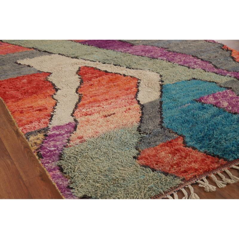 Plush Moroccan Abstract Area Rug Handmade Wool Carpet - 4'8" x 8'6"