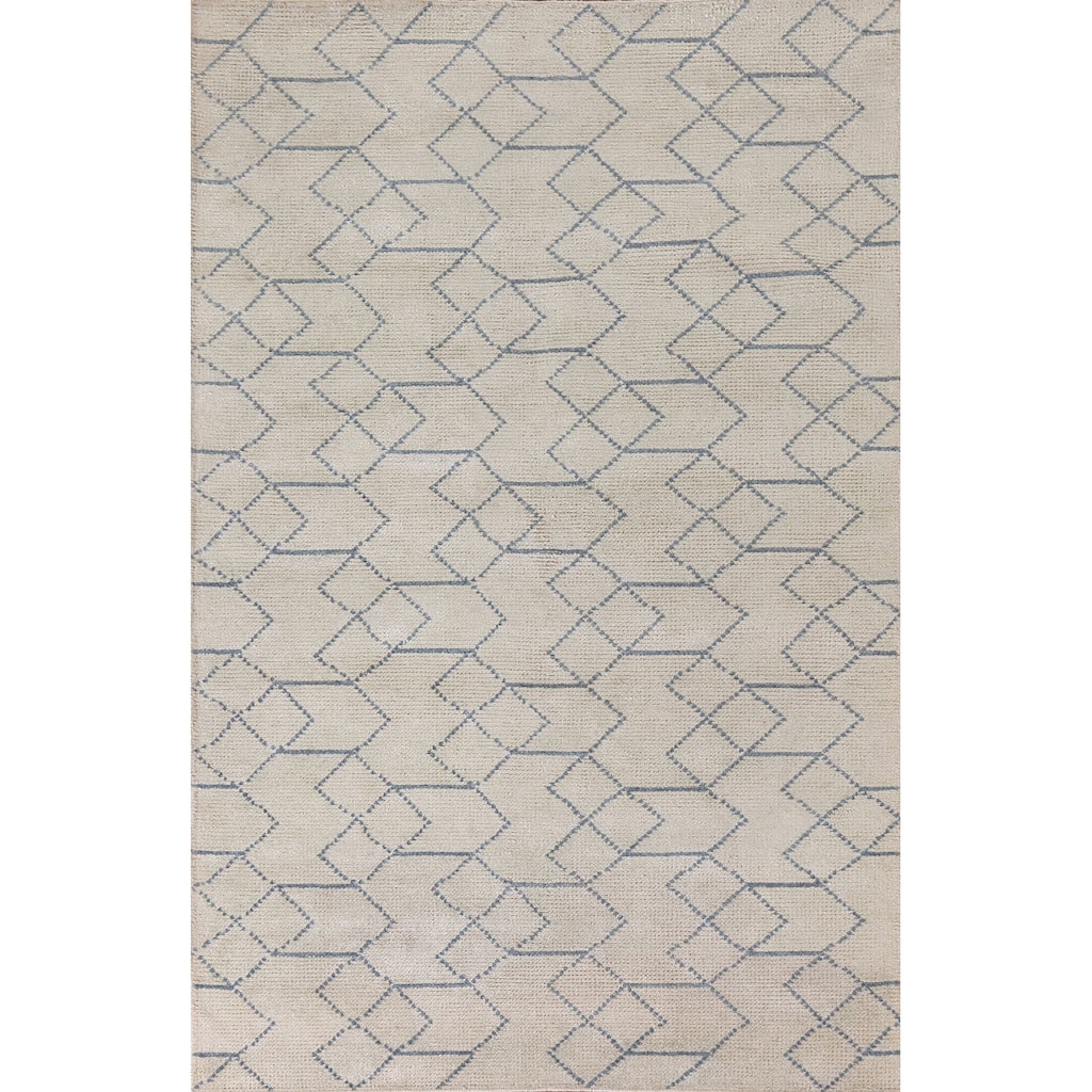 Beige Trellis Moroccan Oriental Area Rug Handmade Wool Carpet - 5'0"x 7'10"
