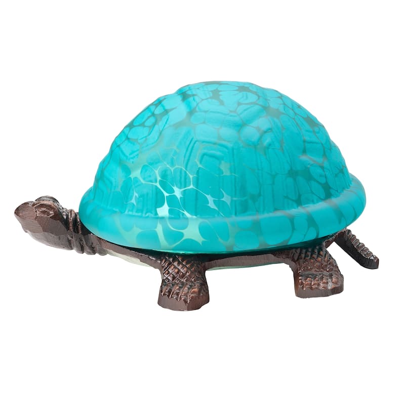 Turtle River of Goods Aqua Glass and Metal 4.75-Inch Accent Lamp - 8.25" x 5.9" x 4.75"