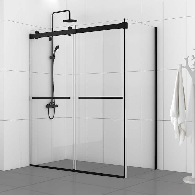 Spezia 56"W x 76"H Sliding Frameless Shower Enclosure in Matt Black