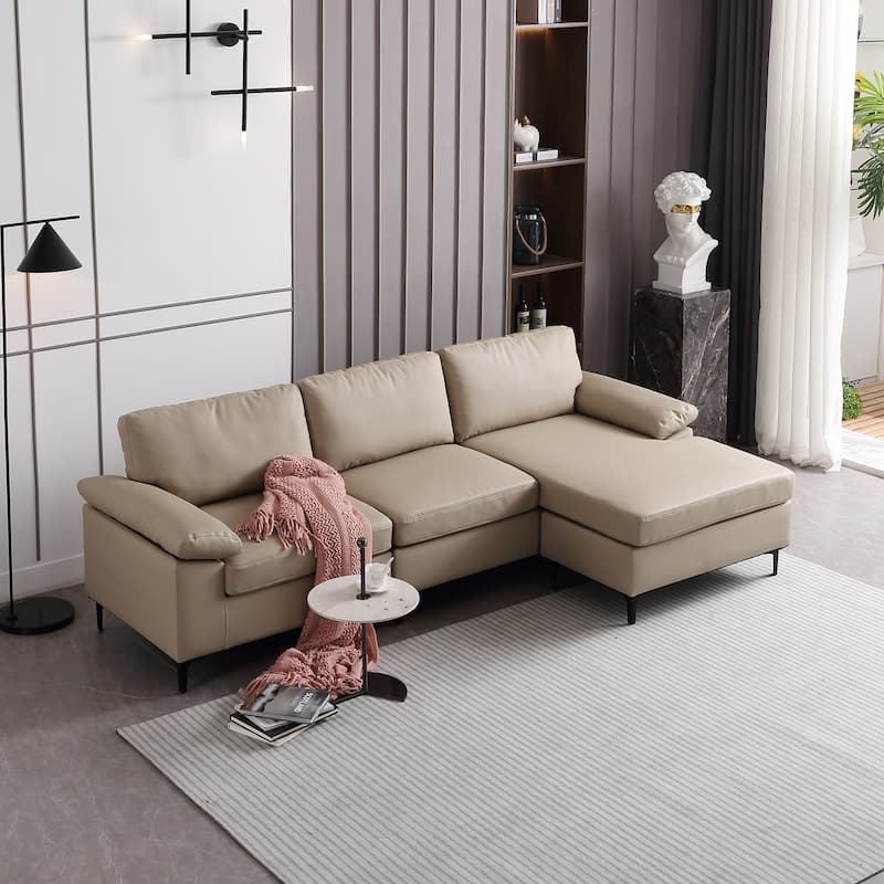 OVIOS Reversible Chaise Sofa With Fluffy Cushions Metal Legs
