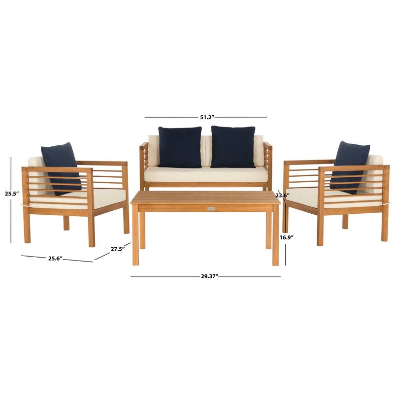 SAFAVIEH Outdoor Yoselin 4-Piece Set with Accent Pillow - 51W x 26D x 26H
