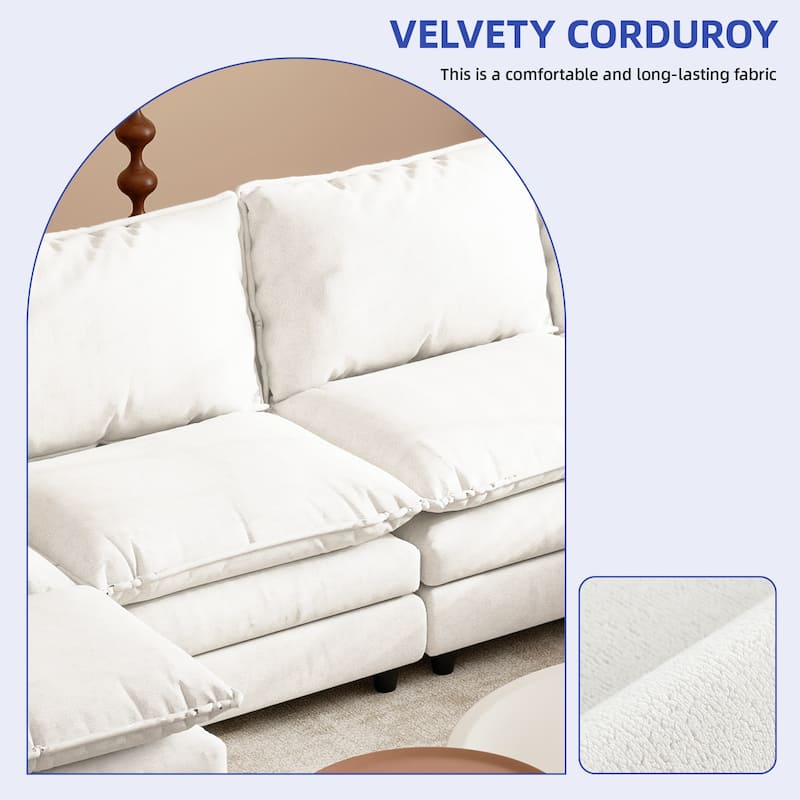 142 Inch Modular Velvet Sectional Sofa with Movable Ottoman Pillow Armrest and Deep Seats for Living Room Apartment or Office