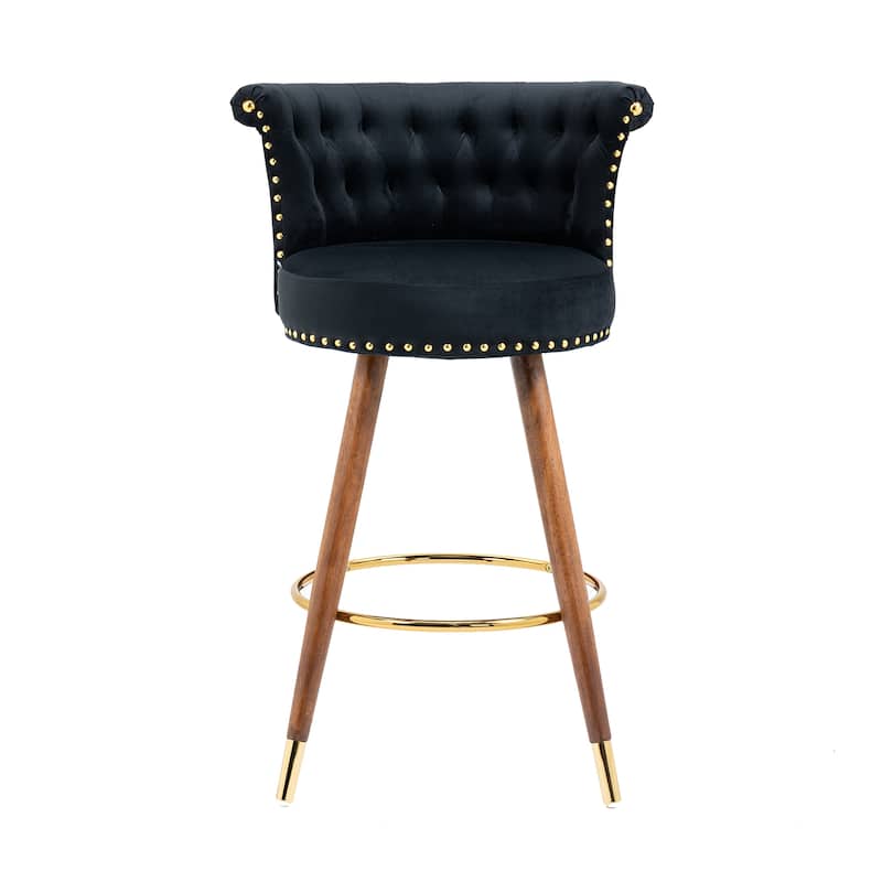 COOLMORE Vintage Upholstered Bar Stools with Backrest and Footrest, Fixed Height 360° Rotation for Kitchen, Dining, Home Bar