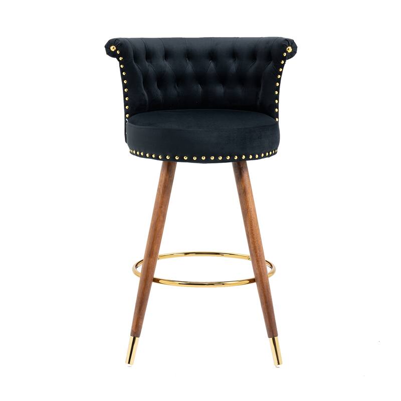 Counter Height Bar Stools Set of 2, Kitchen Bar Stools with Solid Wood Legs, Upholstered Dining Room Chairs with Footrest