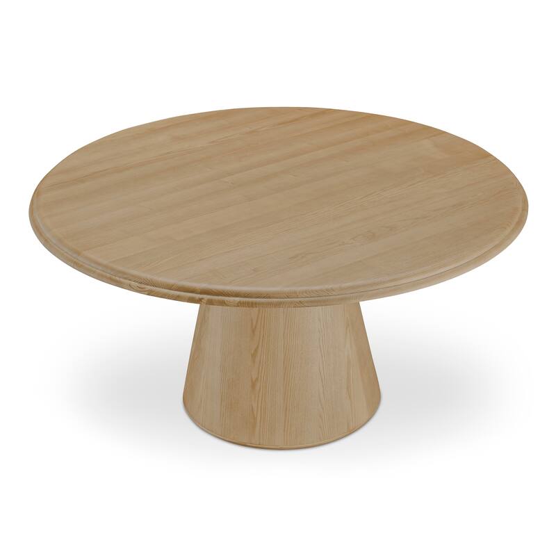NADAAL STUDIOS Lumiel Round Dining Table for 8, Solid Ash Wood Top & Veneer Base, Black Metal Panel