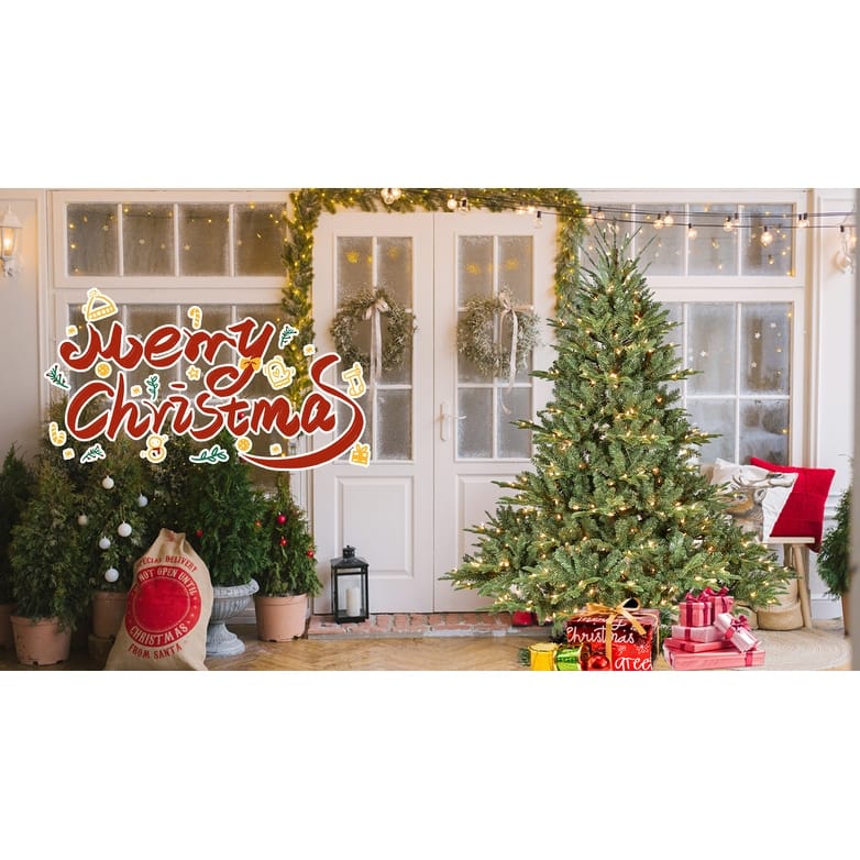 Full-Shape Pre-Lit Christmas Tree - PE/PVC Mixed Branches, Wide Base, Hinged Structure, Metal Stand - Green