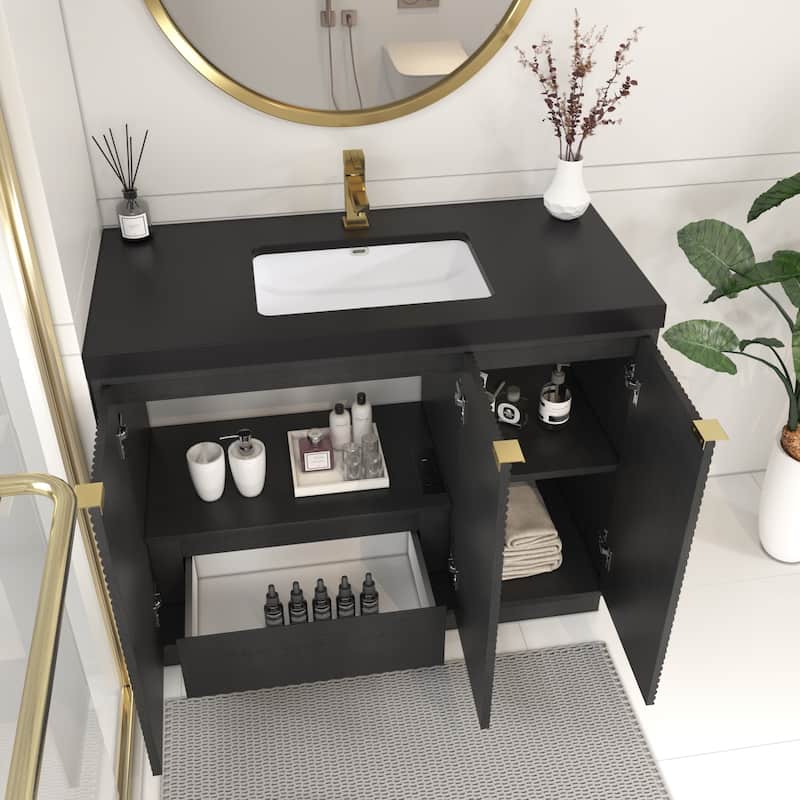 Milano 42" Freestanding (L) Bathroom Vanity with Black Acrylic Sink