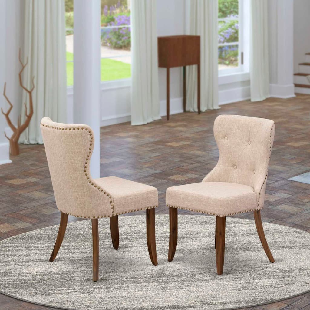 Upholstered Dining Chairs Set of 2, Linen Fabric Seat with Nailhead Trim, Wood Frame - 21.5